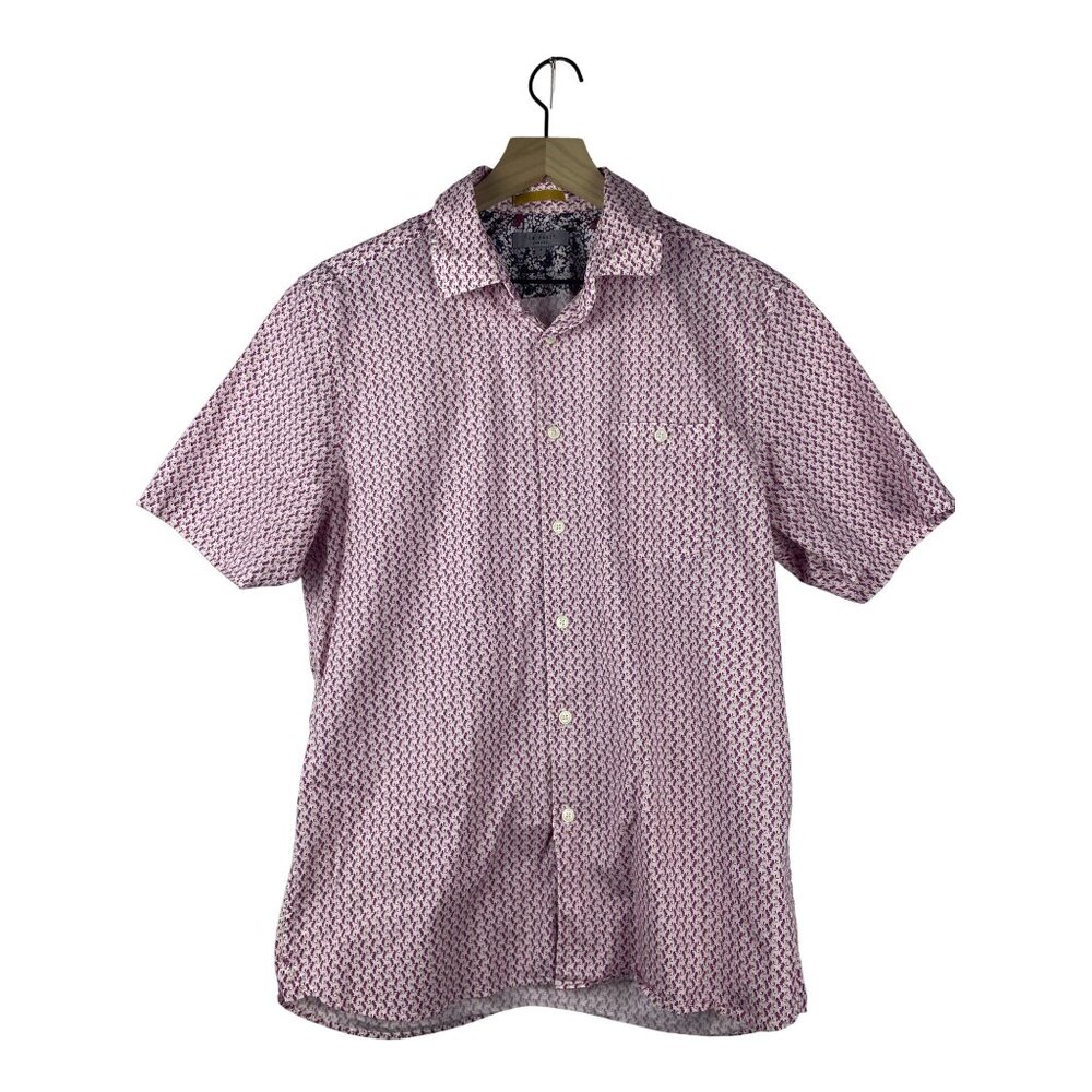 Ted Baker London Short Sleeve Button Down Dress Shirt Men's 4 Geometric Print
